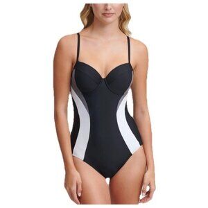 Dkny Black White Colorblock One-Piece Swimsuit